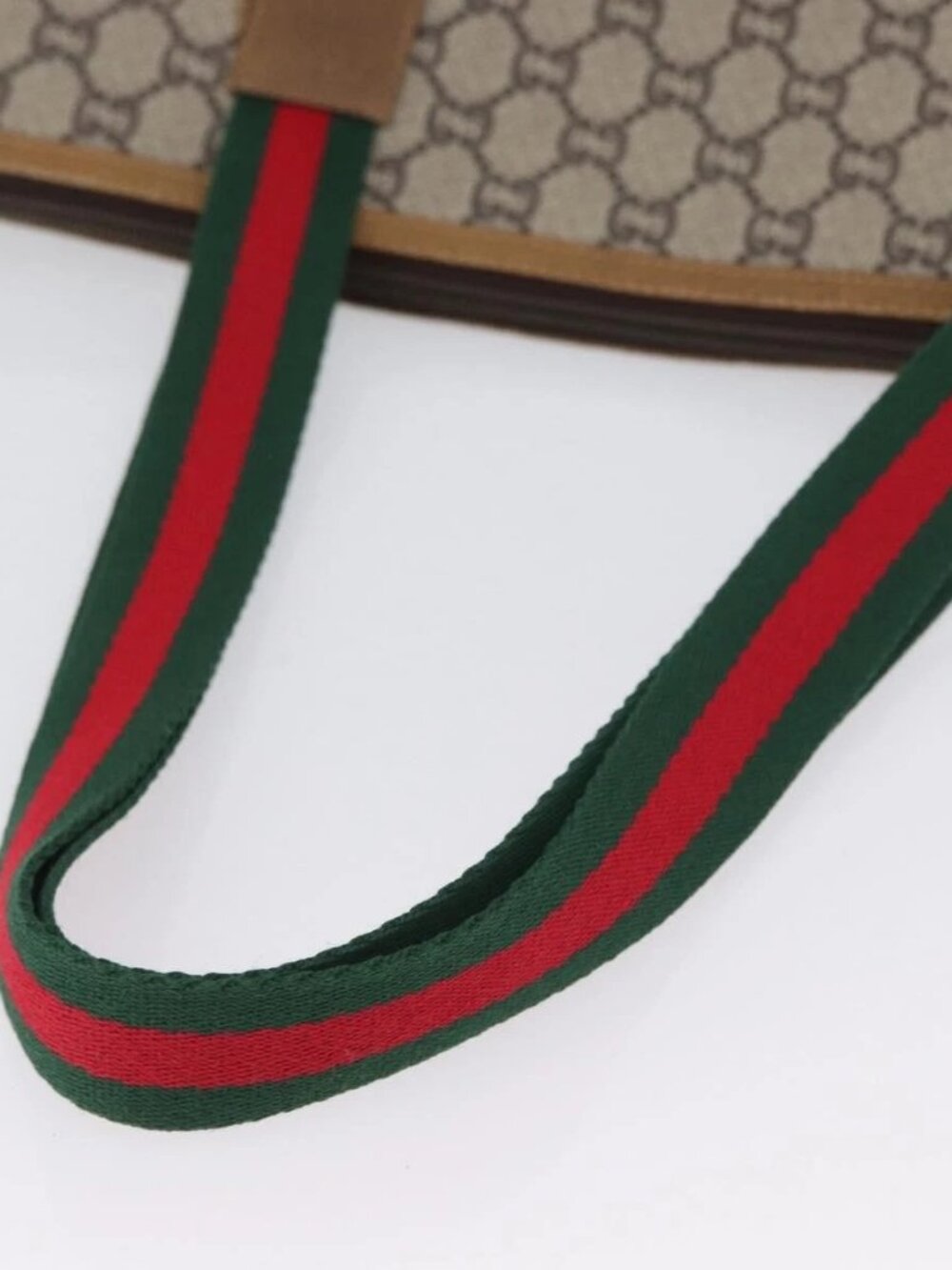 GUCCI GG Plus Supreme Web Sherry Line Tote Bag PVC Beige Red Green Auth 173818 - Picture 7 of 15
